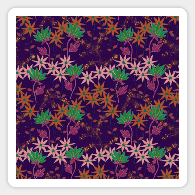 Wildflowers on Purple Sticker by MitaDreamDesign